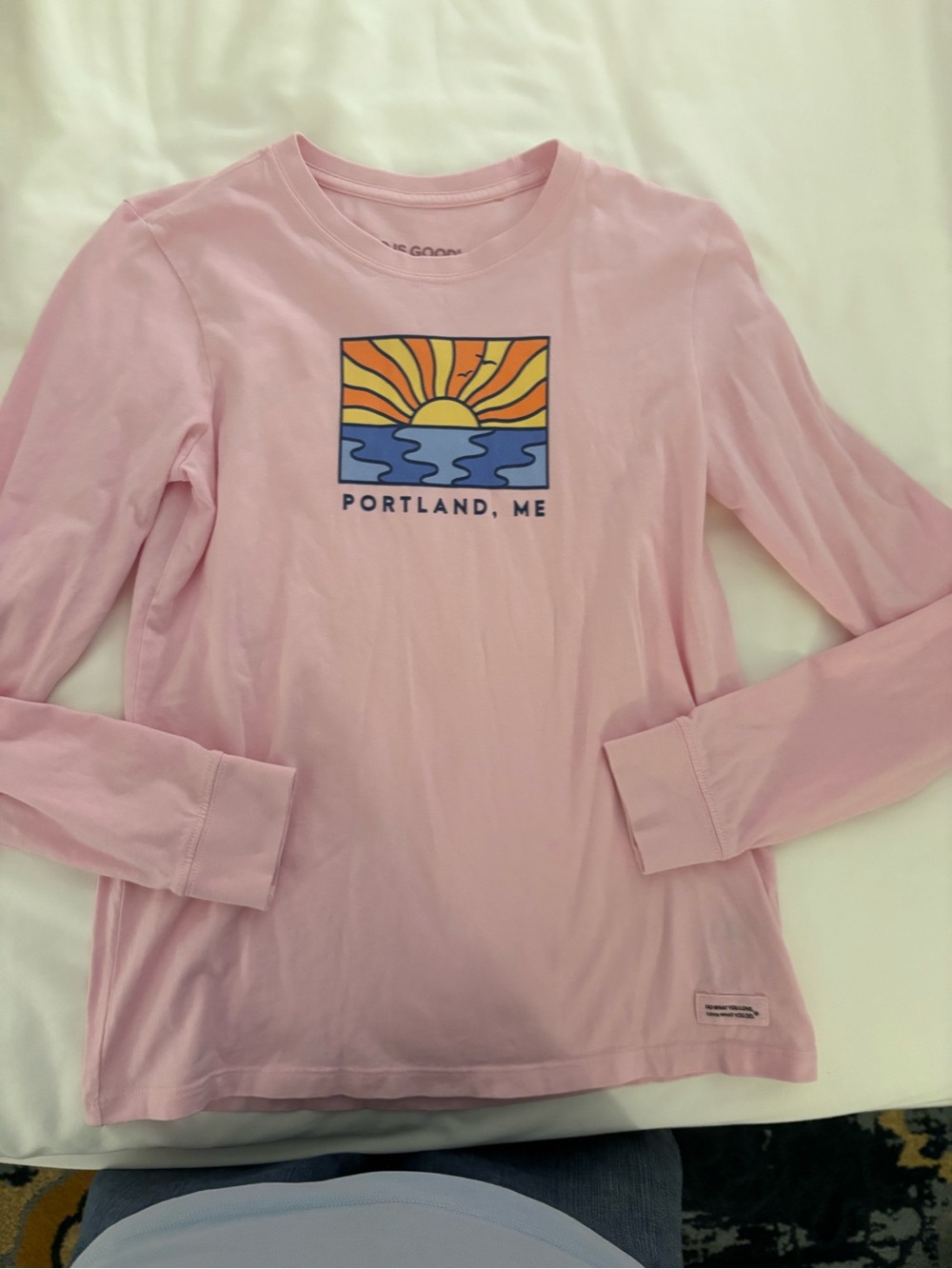 Life Is Good Pink Long-Sleeve Portland, ME Sunrise Tee